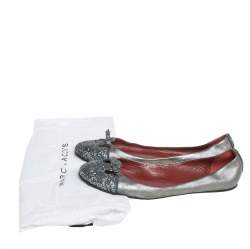 Marc Jacobs Metallic Silver Glitter And Leather Ballet Flats Size 38
