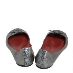 Marc Jacobs Metallic Silver Glitter And Leather Ballet Flats Size 38