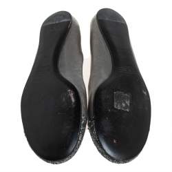 Marc Jacobs Metallic Silver Glitter And Leather Ballet Flats Size 38