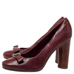 Pre Owned Marc By Marc Jacobs Burgundy Leather Bow  Wooden Heel Pumps Sze 38