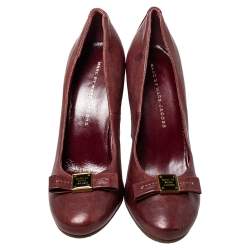 Pre Owned Marc By Marc Jacobs Burgundy Leather Bow  Wooden Heel Pumps Sze 38