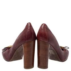 Pre Owned Marc By Marc Jacobs Burgundy Leather Bow  Wooden Heel Pumps Sze 38