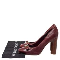 Pre Owned Marc By Marc Jacobs Burgundy Leather Bow  Wooden Heel Pumps Sze 38