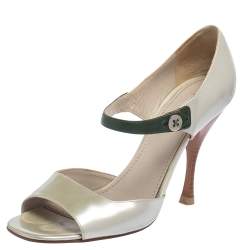 Pre Owned Marc Jacobs Pearl White Patent Leather Peep Toe Sandals Size 40