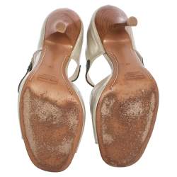 Pre Owned Marc Jacobs Pearl White Patent Leather Peep Toe Sandals Size 40