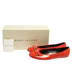 Marc Jacobs Orange Patent Leather Embellished Bow Ballet Flats Size 37.5