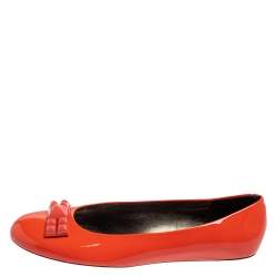 Marc Jacobs Orange Patent Leather Embellished Bow Ballet Flats Size 37.5