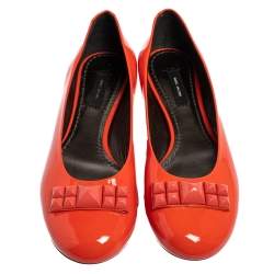 Marc Jacobs Orange Patent Leather Embellished Bow Ballet Flats Size 37.5