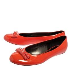 Marc Jacobs Orange Patent Leather Embellished Bow Ballet Flats Size 37.5