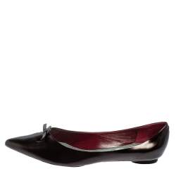 Marc Jacobs Dark Burgundy Leather Bow Pointed Toe Ballet Flats Size 38.5