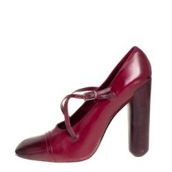 Pre Owned Marc Jacobs Burgundy Leather Mary Jane Pumps Size 38.5