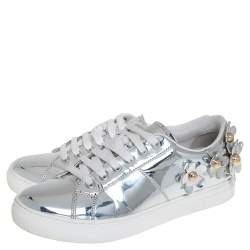 Pre Owned Marc Jacobs Silver Patent Leather Daisy Low Top Sneakers Size 41
