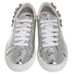 Pre Owned Marc Jacobs Silver Patent Leather Daisy Low Top Sneakers Size 41