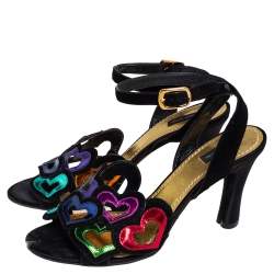 Marc Jacobs Multicolor Suede and Leather Heart Cut out Ankle Strap Sandals Size 39.5