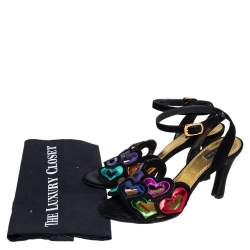 Marc Jacobs Multicolor Suede and Leather Heart Cut out Ankle Strap Sandals Size 39.5