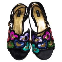 Marc Jacobs Multicolor Suede and Leather Heart Cut out Ankle Strap Sandals Size 39.5