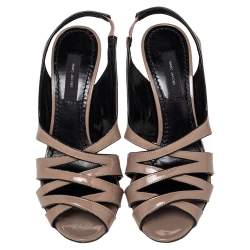 Pre Owned Marc Jacobs Beige Patent Leather Strappy Slingback Sandals Size 36.5