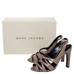 Pre Owned Marc Jacobs Beige Patent Leather Strappy Slingback Sandals Size 36.5