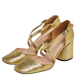 Pre Owned Marc Jacobs Gold Glitter Ankle Strap Sandals Size 36.5