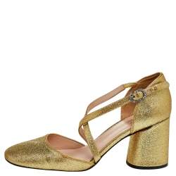 Pre Owned Marc Jacobs Gold Glitter Ankle Strap Sandals Size 36.5