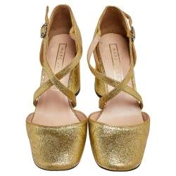 Pre Owned Marc Jacobs Gold Glitter Ankle Strap Sandals Size 36.5