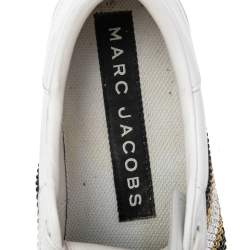 Marc Jacobs White Leather Crystal Embellished Lace Up Sneakers Size 39