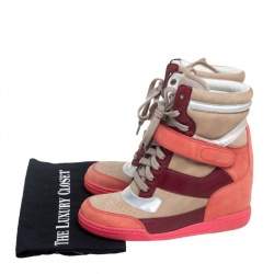Pre Owned Marc by Marc Jacobs Multicolor Leather and Suede Lace Up Wedge Sneakers Size 37