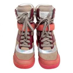 Pre Owned Marc by Marc Jacobs Multicolor Leather and Suede Lace Up Wedge Sneakers Size 37