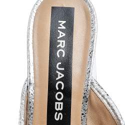 Marc Jacobs Metallic Silver Crackle Leather Criss Cross Slide Sandals Size 39