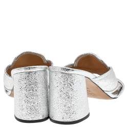 Marc Jacobs Metallic Silver Crackle Leather Criss Cross Slide Sandals Size 39