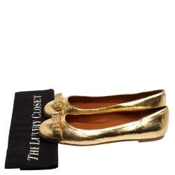 Pre Owned Marc Jacobs Gold Leather Bow Ballet Flats Size 37