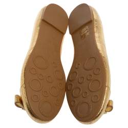 Pre Owned Marc Jacobs Gold Leather Bow Ballet Flats Size 37