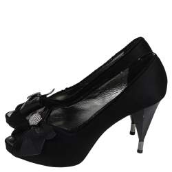 Marc By Marc Jacobs Black Satin Bow Peep Toe Pumps Size 39