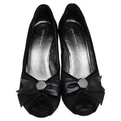 Marc By Marc Jacobs Black Satin Bow Peep Toe Pumps Size 39