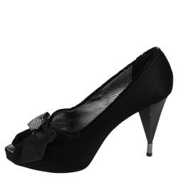 Marc By Marc Jacobs Black Satin Bow Peep Toe Pumps Size 39