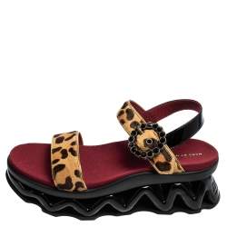 Marc by Marc Jacobs Beige Leopard Print Calf Hair and Patent Leather Ninja Wave Platform Sandals Size 39