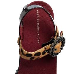 Marc by Marc Jacobs Beige Leopard Print Calf Hair and Patent Leather Ninja Wave Platform Sandals Size 39