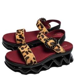 Marc by Marc Jacobs Beige Leopard Print Calf Hair and Patent Leather Ninja Wave Platform Sandals Size 39