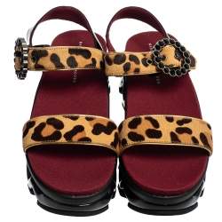 Marc by Marc Jacobs Beige Leopard Print Calf Hair and Patent Leather Ninja Wave Platform Sandals Size 39