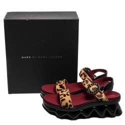 Marc by Marc Jacobs Beige Leopard Print Calf Hair and Patent Leather Ninja Wave Platform Sandals Size 39