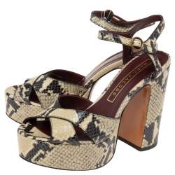 Marc Jacobs Black/Beige Python Embossed Leather Criss Crss Platform Ankle Strap Size 36