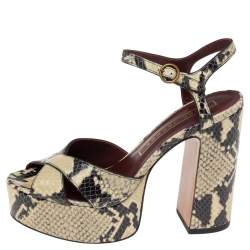 Marc Jacobs Black/Beige Python Embossed Leather Criss Crss Platform Ankle Strap Size 36