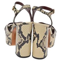 Marc Jacobs Black/Beige Python Embossed Leather Criss Crss Platform Ankle Strap Size 36