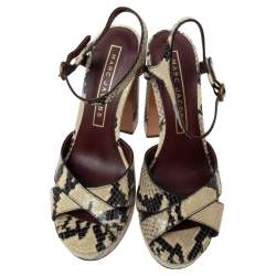 Marc Jacobs Black/Beige Python Embossed Leather Criss Crss Platform Ankle Strap Size 36
