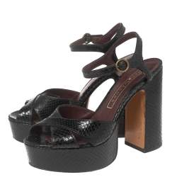 Marc Jacobs Black Python Embossed Leather Ankle Strap Sandals Size 36