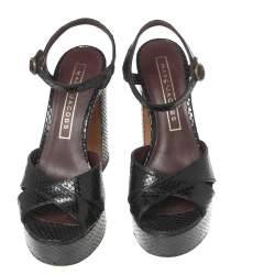 Marc Jacobs Black Python Embossed Leather Ankle Strap Sandals Size 36