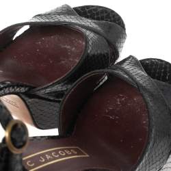 Marc Jacobs Black Python Embossed Leather Ankle Strap Sandals Size 36