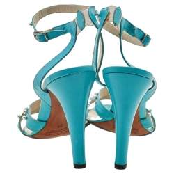 Marc Jacobs Blue Leather Embellished Ankle Strap  Sandals Size 38