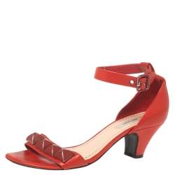 Marc Jacobs Red Leather  Studded Ankle Strap Sandals Size 37