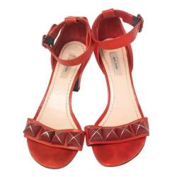 Marc Jacobs Red Leather  Studded Ankle Strap Sandals Size 37